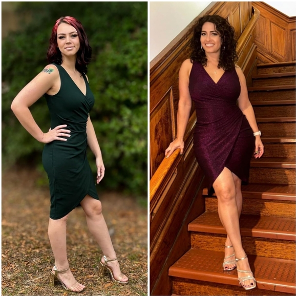 NWT Tehoao Green V Ruched Sleeveless Wrap Cocktail Bodycon Mini Midi Dress L - Picture 6 of 15